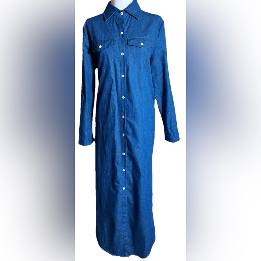 Blue Denim chambray Shirt Dress - Picture 3 of 5